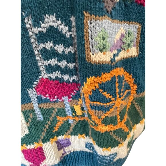 Vintage 80’s Cape Isle Knitters Patchwork Hand Knit Cottagecore Sweater L-RARE - Picture 11 of 13